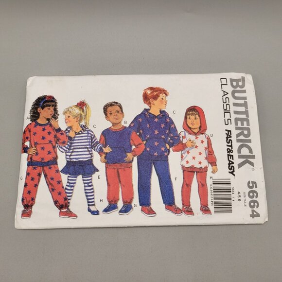 Butterick Fast Easy Top Skirt Pants Leggings Sewing Pattern 5664 Child Size 4-6 - Picture 1 of 3